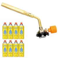 Gasbrenner, Lötbrenner, Schweißbrenner, Bunsenbrenner, 1,65 kW Leistung, 8 x Gaskartuschen 227g, Abflammgerät Lötlampe für Werkstatt