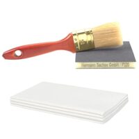 Zubehör-Set mit Schleifmatte K 320, Pinsel aus Chinaborste und 5 Tüchern für die Verarbeitung von Holzoberflächen