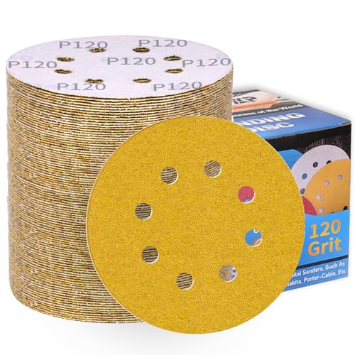 100 Stück Schleifpapier 125 mm Klett 120 Körnung für Exzenterschleifer, perfekt für Holz und Metall, Entrosten und Farbe