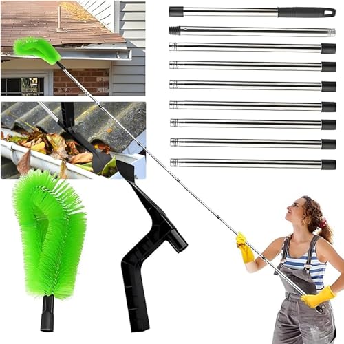 Dachrinnenreiniger mit 9Pcs Verlängerungsstange für Reinigen von Blättern Schmutz Fenstern Dachrinnen - Regenrinnen Reiniger