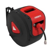 Arebos Druckluftschlauch Aufroller mit automatischem Auf- und Abrollmechanismus, 1/4 Zoll Schnellkupplung, UV-beständig und 180° schwenkbar. Robuster Aufroller für professionelle Werkstätten oder Heimwerker.