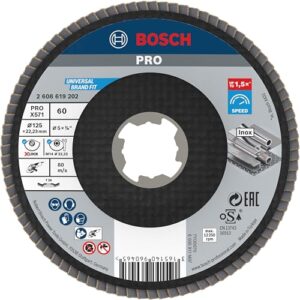 Bosch 1x PRO Metal X571 Fächerschleifscheibe, abgewinkelte Ausführung für X-Lock - Stahl und Edelstahl mit Ø 125 mm und Körnung 60