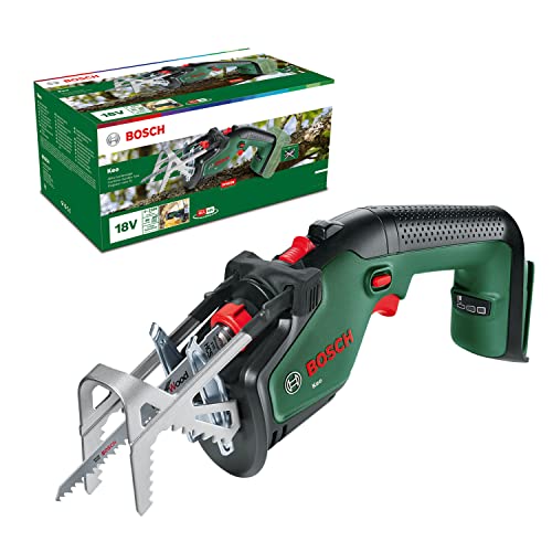 Bosch Akku-Gartensäge, Säbelsäge, Reciprosäge, 18-Volt-System, Schneidekapazität 80 mm, mit Schweizer Präzisionssägeblatt für Holz
