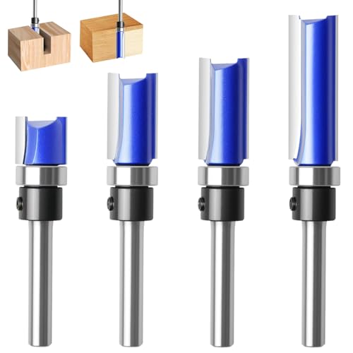 4 Stück Bündigfräser 6 mm Schaft, Fräser Oberfräser, Bündigfräser mit anlaufring oben, mit Kugellager, Werkzeuge für die Holzbearbeitung, Oberfräser Nutfräser Schneidwerkzeug für Holz