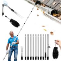 Dachrinnenreiniger mit Teleskopstiel und 180° schwenkbarem Kopf zur effizienten Reinigung von Blättern, Zweigen und Schmutz in Dachrinne ohne Leiter oder Helfer