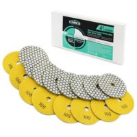 Hochwertiges Diamant Polierscheibe Set für Granit, Marmor, Kunststein und Quarz mit 8 Stück Polierscheiben bei #100 Grit-Zahl.