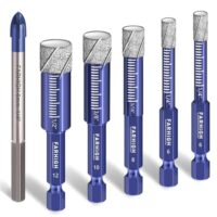 Diamantbohrer-Set mit 6 Bohrern (6mm, 8mm, 10mm und 12mm) und Hartmetallbohrer für verschiedene Materialien, inklusive Keramik, Fliesen, Glas und Granit