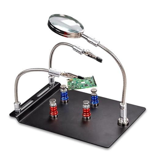 Magnetische Helfe Hand für Löten, Modellbau Zubehör mit Lupe und 4 Magnetpfosten