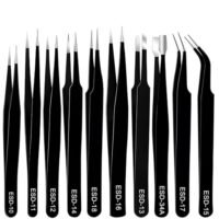 10 Stück ESD Pinzetten Kit, Präzisions Anti Statik Pinzette Set, Modellbau Pinzette, Unmagnetischer Edelstahl Pinzette, Industrie ESD Pinzetten für Elektronische Reparaturen und Präzisionsarbeit