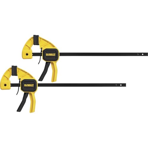 DEWALT Einhandzwinge Medium 300mm, hochwertiges Werkzeug für Präzision und Zuverlässigkeit, robuste Konstruktion aus Kunststoff, wärmebehandelte Profilschiene, Einhand-Bedienung, maximale Spannweite 40 mm