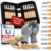 Eli Schnitzset für Kinder, 15-teilig, inkl. Handschuhe, Tasche und Schleifstein