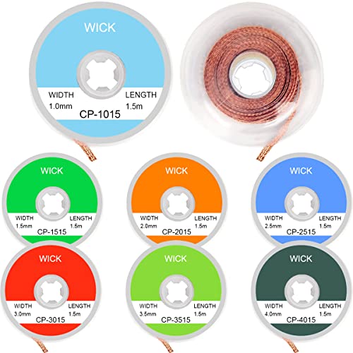 Kupfergeflecht zum Entloeten von Leiterplatten, 7 Stueck mit unterschiedlichen Breiten