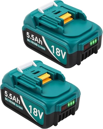 5500mAh Li-Ion Ersatzakku für Makita Akku 18V BL1860B, BL1850B, BL1840B, BL1830B, BL1820B und BL1815N mit LED-Anzeige - 2 Stücke