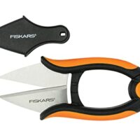 Vollwertige Kräuterschere für Gartenarbeit, Fiskars Kräuterschere mit rotschwarzer Klinge und orangefarbenen Kunststoffgriffen
