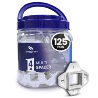 Ein Set von vierstufigen Fliesenabstandshaltern in verschiedenen Dicken (1 mm, 2 mm, 3 mm und 5 mm) für die Anwendung bei der Verlegung von Fliesen auf Boden, Wand oder Decke.