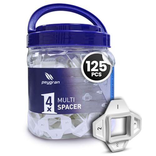 Ein Set von vierstufigen Fliesenabstandshaltern in verschiedenen Dicken (1 mm, 2 mm, 3 mm und 5 mm) für die Anwendung bei der Verlegung von Fliesen auf Boden, Wand oder Decke.