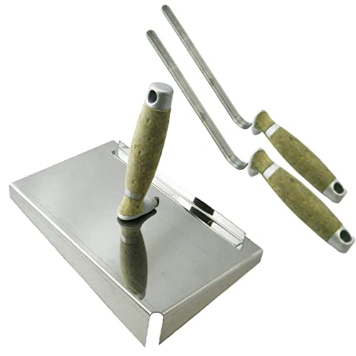 Verfugungsblech aus Edelstahl mit ergonomischem Ledergriff und Fugenkelle für Klinkersteine