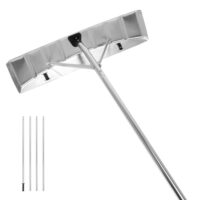Effektiver Schneeabtransport für Dächer: GOPLUS Schneeschieber Dach mit Einstellbereich 148-608cm, teleskopierbarer Stiel aus Aluminium, rutschfester Griff und übergroße Klinge.
