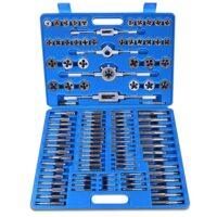 Professionelles 110-teiliges Set mit Gewindebohrern und Schneideisen aus hochwertigem HSS-Stahl, ideal für verschiedene Arten von Gewindeschneide- und Zerspanungsarbeiten.