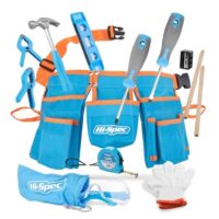 Kinderwerkzeuggurtel mit Schraubendreher, Wasserwaage, Arbeitshandschuhen, Hammer und Schutzbrille für Kinder - Ideal für Heimwerken, Gartenarbeit und Holzbearbeitung