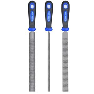 GREBSTK Holzraspelfeilen-Set, 3-teiliges Set, runde, halbrunde und flache Feilen mit Gummigriff, ideal für Holzbearbeitung und -formen