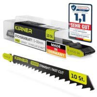 KIRNER Stichsägeblätter für Holz und Kunststoff, 10 Stück, schneller und gerader Schnitt, kompatibel mit allen T-Schaft-Stichsägen