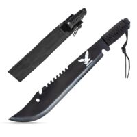KOSxBO Bolo Machete, Werkzeug mit Sägerücken und Kunststoffscheide, Länge 50 cm, Klinge aus Stahl, Schwarz