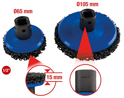 Hochwertiger Radnabenschleifer-Satz mit zwei Schleifkörpern, Ø 65 mm bzw. 105 mm, ideal für die Wartung und Pflege von Fahrzeugen.