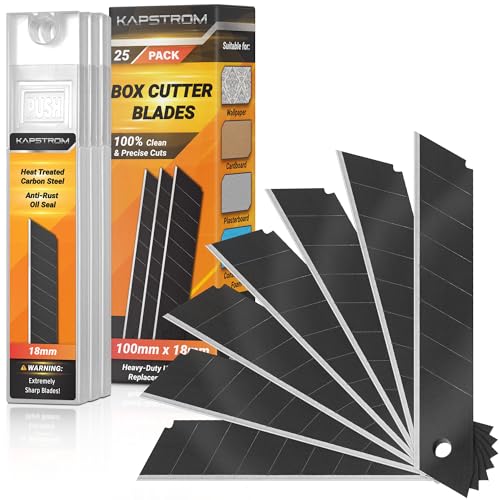 Scharfe Ersatzklingen fuer Allzweckmesser aus hochwertigem Karbonstahl, schwarze Farbe, 25 Stueck in einer Packung