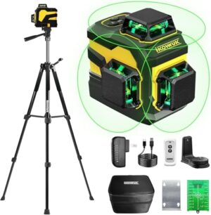 Kreuzlinienlaser mit Stativ für die Verlegung von Bodenfliesen und Installation von Trennwänden, 3 x 360° Laser Wasserwaage Selbstnivellierend, Linienlaser mit Teleskopstativ für Heimwerker und Handwerker