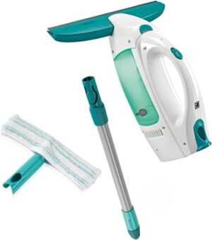 Fenstersauger Set Dry & Clean, Leifheit Fenstersauger mit Stiel und Einwascher, 360° streifenfreie Reinigung, Fensterputzer mit Stand-by-Automatik und Click-System