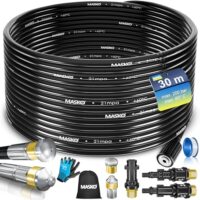 Ergonomisches Rohrreinigungsschlauch Set mit Isolierband und Handschuhen für die effektive Reinigung von Rohren, inkl. 3 Adapters und 2 Düsen für Hochdruckreiniger wie Kärcher k2-k7 LAVOR