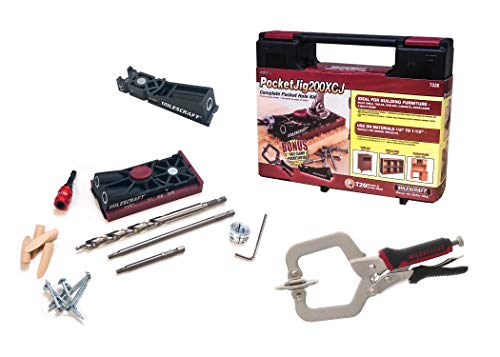 Das Milescraft 7336 Pocket Jig 200 XCJ ist ein Komplettes Taschenloch-Jig-Kit-System zum Bohren von Holzverbindungen mit 51 mm Stirnklemme, ideal für Anfänger und Fortgeschrittene.