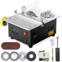 240W Mini Tischkreissäge mit 4 Klingen und Polierscheibe, Duale Motorsteuerung Präzisions Table Saw, Tragbare 0,1-20mm Sägeblatt Höhenverstellbarer für Bastelarbeiten und kleine Schnittprojekte