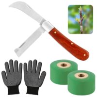 Pfropfmesser mit 2 Klingen, Gartenhandschuhe und Pfropffolie für Obstbäume und Rosen