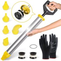 OMerima Edelstahl Mörtelspritze – Mörtelpresse mit 5 Düsen, Handschuhen, Ersatz-Siegelkopf, Handmörtelpumpe und Fugenpistole für Mörtel. Professionelle und effiziente Bearbeitung von Projekten.