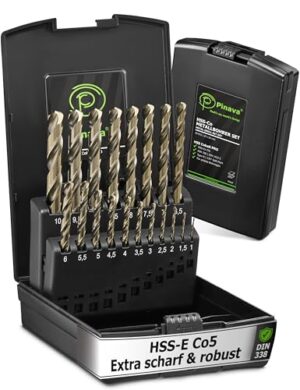 Metallbohrer Set HSS Cobalt Pro - 19-teiliges Set für Edelstahl, Stahl, Eisen und andere Metalle - Präzise Bohrer mit selbstzentrierender Funktion - Schutzklammer für sicheres Einsetzen