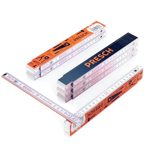 Presch Zollstock Set aus Holz mit Winkelfunktion, 2 Meter lang, großer und gut lesbarer Zahlen, exakt einrastend, Gliedermaßstab für Handwerker