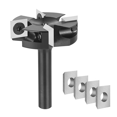 Planfräser für Oberfläche, SpeTool Planfräser 8mm Schaft mit 4 austauschbaren Hartmetallmessern und Flächenfräser für Oberfräse in Holzbearbeitung