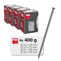 Set aus 4 Drahtstiften mit Senkkopf in verschiedenen Größen, blanker Stahl, ideal für Holzverbindungen und ebene Flächen