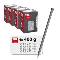 Drahtstifte in 4 Größen mit Senkkopf für einfache Holzverbindungen und ebene Flächen, blanker Stahl, 400 g im Karton