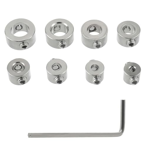 Komplettes Set für präzise Bohrtiefenkontrolle, 8-teiliges Tiefenanschlagringe Set aus Edelstahl, Bohrtiefenbegrenzer mit Sechskantschlüssel für Holzbearbeitung und Positionierung