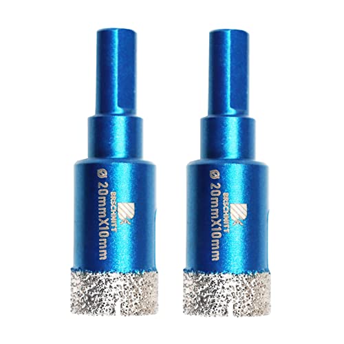 BRSCHNITT Trocken-Diamant-Kernbohrer-Set, 2 Stück/Packung, 20 mm, Diamant-Lochsäge, Kernbohrer mit Dreiecksschaft für Porzellan, Fliesen, Keramik, Stein, Granit, Marmor
