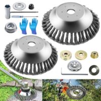 Zwei Unkrautbürsten für Rasentrimmer, hochwertige Drahtbürste mit 20-25,4mm Konverter und Installationszubehör, perfekt für Freischneider und Wildkrautbürste