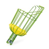 Komfortable Obstpflückerin zur Ernte von Äpfeln, Orangen und anderen Obstsorten mit Haken und Schwammkissen. Robuster Stahlkorbbau aus Kunststoff und Metall.