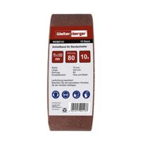 Woltersberger Schleifbänder 10 Stück, Größe 75x533mm, Körnung P80, Gewebe-Schleifband zum Schleifen, Feilen und Entrosten von Holz, Farbe, Lack und Spachtelmassen