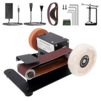 Einstellbarer Bandschleifer mit Mikro Elektrischer Band Schleifmaschine, 10 Teile Schleifbänder, 1 x Polierscheiben und 1 x Schleifscheibe für Metallbearbeitung, Schmuckherstellung und Kunstharz-Produktion
