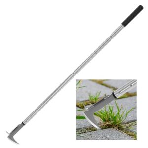 Unkraut Entferner Gerät für Gartenarbeit - Fugenkratzer mit langem Griff und gezackter Kante, ideal für effektive Unkrautvernichtung.