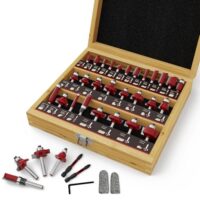 CSOOM 30-teiliges professionelles Fräser-Set für Holzarbeiten, mit Hartmetall-Trimmern und Holzbearbeitungswerkzeug, 8 mm Schaft, inklusive Holzkiste zur Aufbewahrung