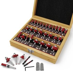 CSOOM 30-teiliges professionelles Fräser-Set für Holzarbeiten, mit Hartmetall-Trimmern und Holzbearbeitungswerkzeug, 8 mm Schaft, inklusive Holzkiste zur Aufbewahrung